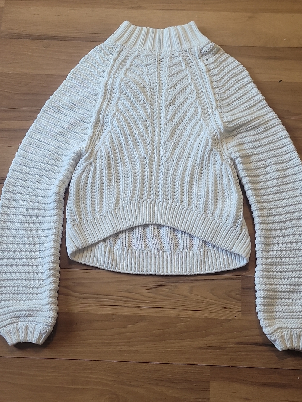 Free People Cream Cropped Cable Knit Turtleneck Sweater